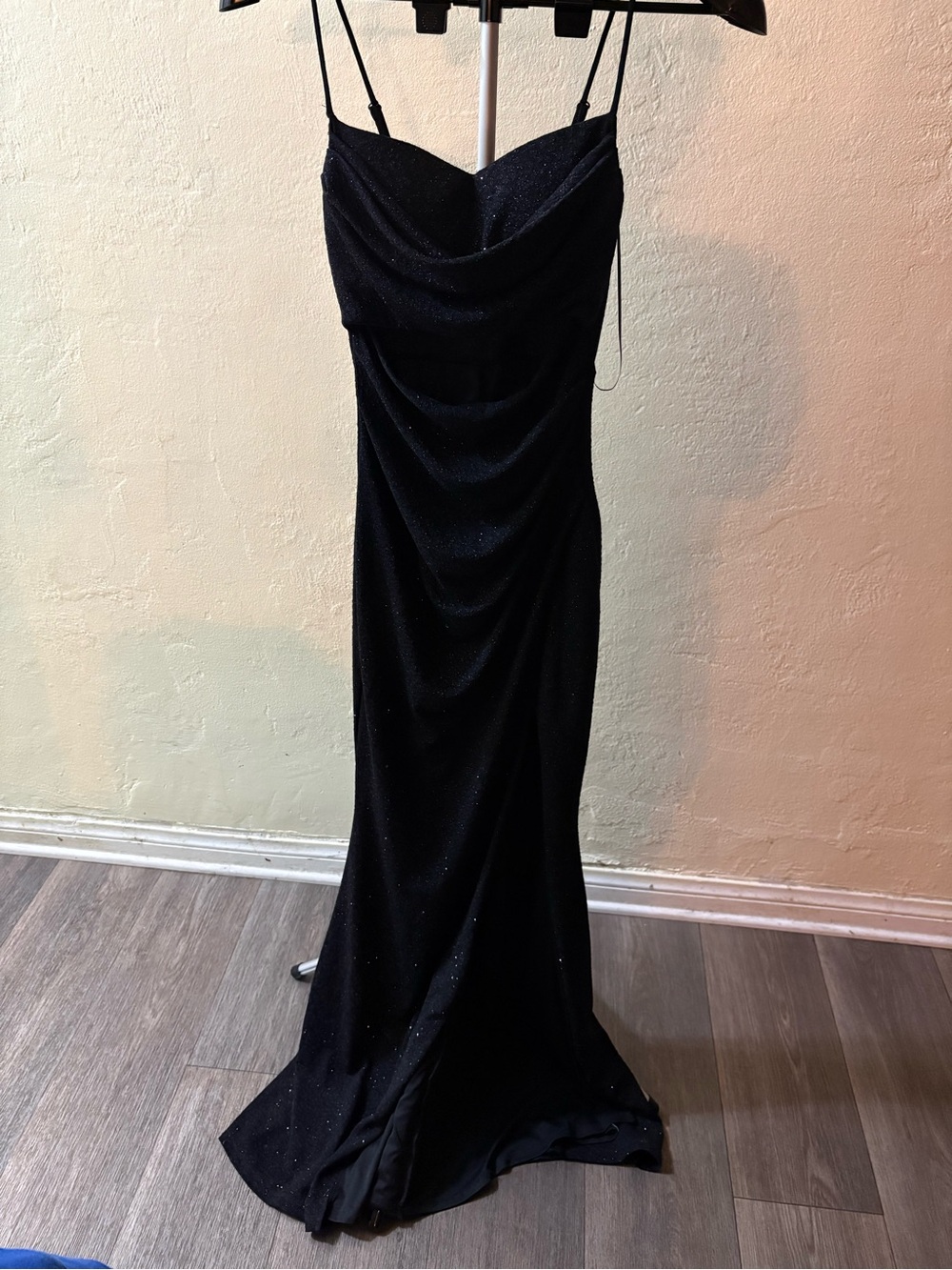 Windsor Black Glitter Cowl Neck Ruched Formal Maxi Dress Size Small